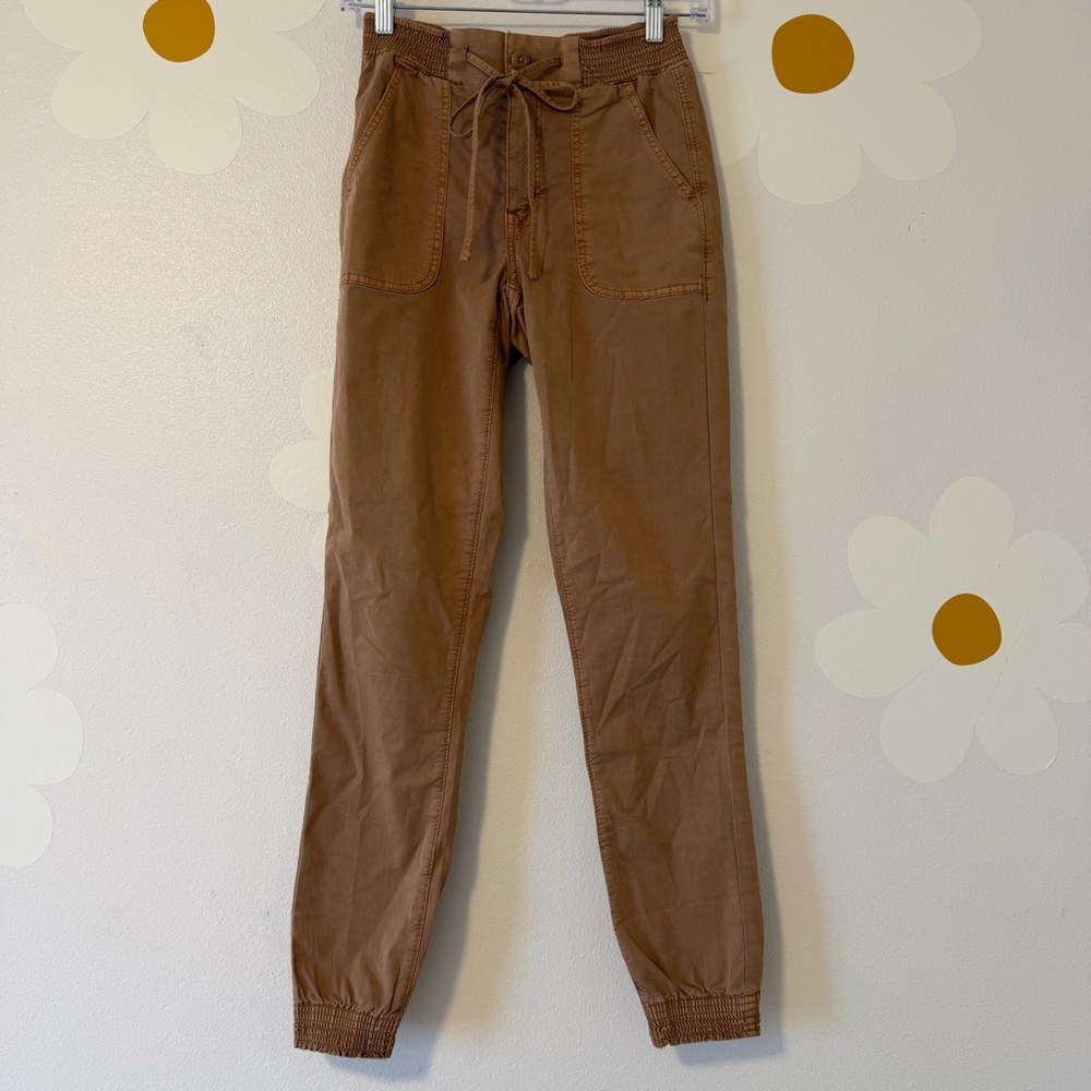 American Eagle High Waisted Jegging Brown Tan Joggers Drawstring and Elastic - Picture 4 of 14